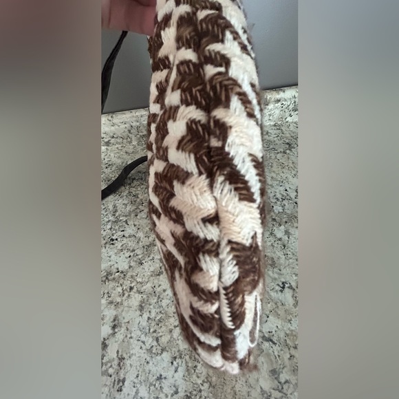 Vintage Houndstooth Fashion Express Brown Cream Satchel Bag Purse Heart Pocket - Picture 12 of 14